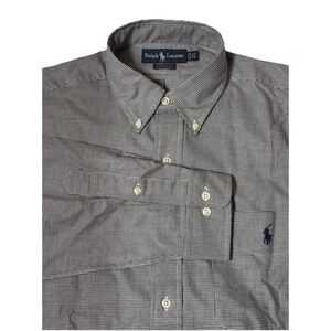 NWT Ralph Lauren Mens 15.5 34/35 L Yarmouth Houndstooth Black White Preppy Shirt